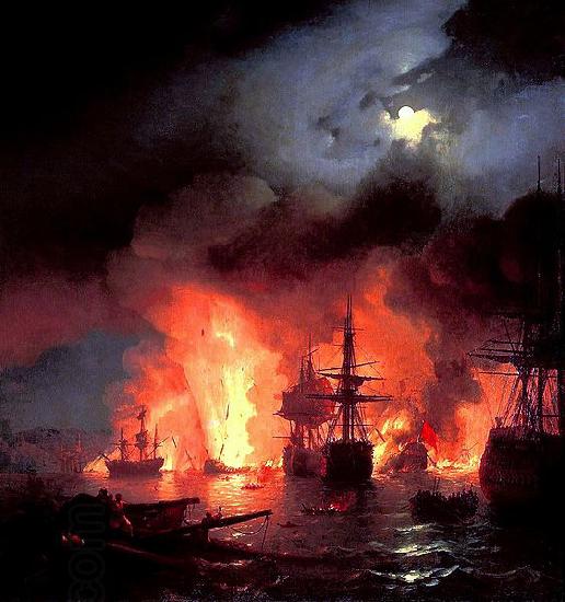 Ivan Aivazovsky Battle of cesme at Night oil painting picture